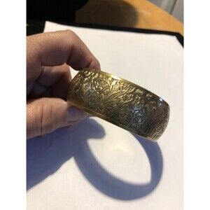 Vintage Etched Wide Brass Bangle/Bracelet 8”